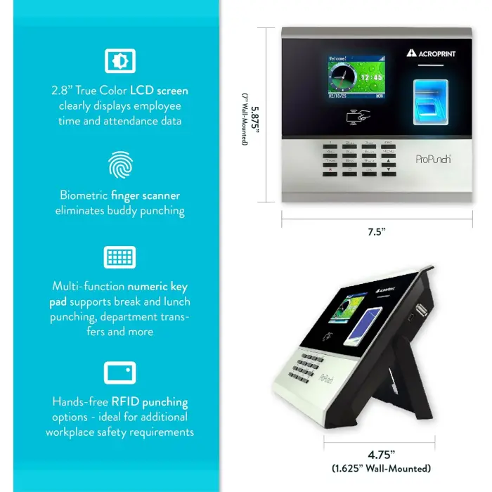 Acroprint ProPunch Fingerprint, PIN, RFID Time Clock System variant 5
