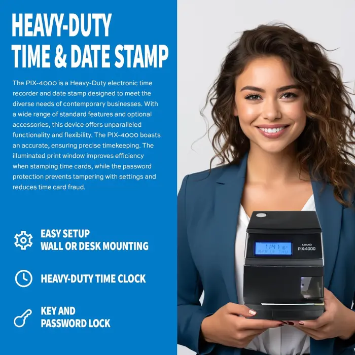 AMANO PIX-4000 Heavy-Duty Time Clock and Document Stamp variant 1