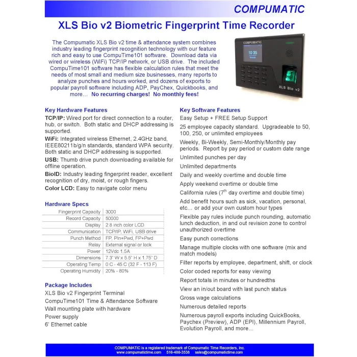 Compumatic XLS Bio v2 Fingerprint Time Clock System variant 1