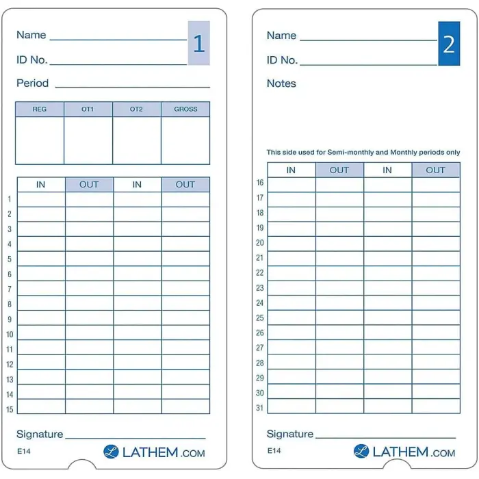 Lathem Time Cards E14-100 for 400E 100-Pack variant 7