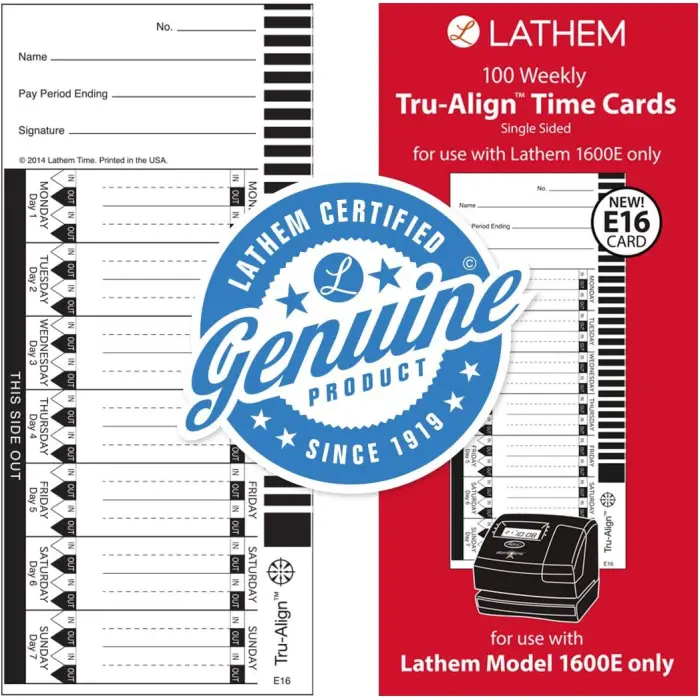 Lathem TruAlign Time Cards for 1600E 100-Pack variant 1