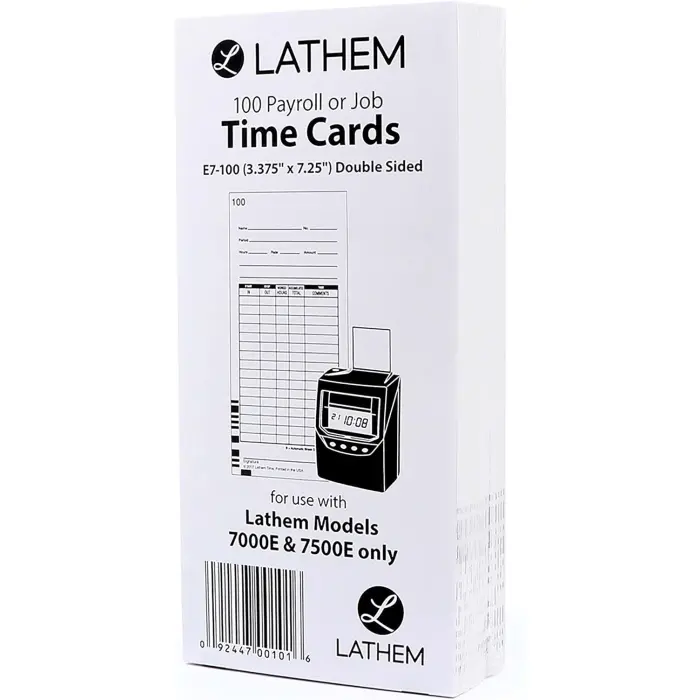 Lathem Time Cards for 7000E, 7500E 100-Pack, 7 inch variant 1