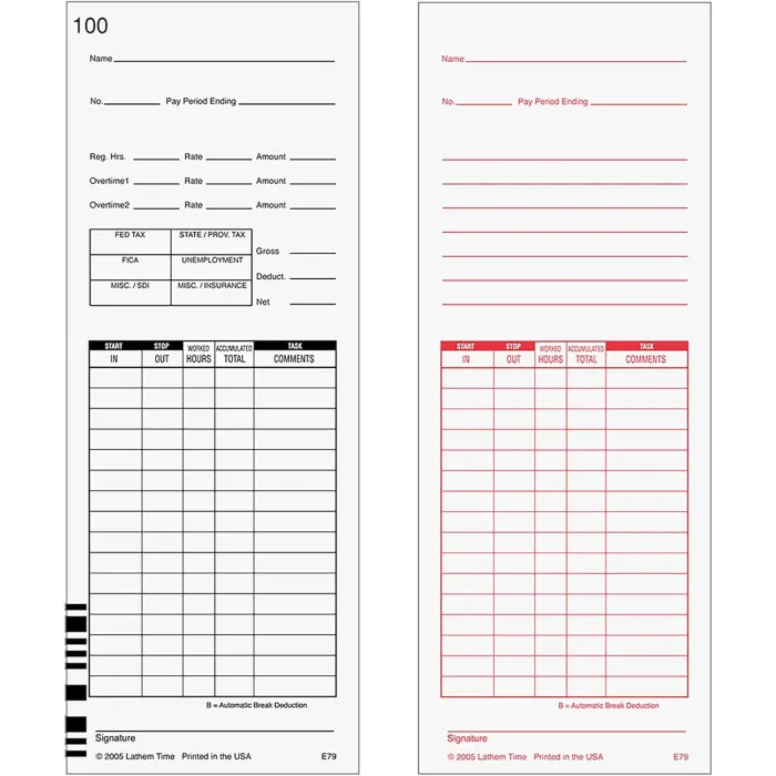 Lathem Time Cards for 7000E, 7500E 100-Pack, 9 inch variant 1