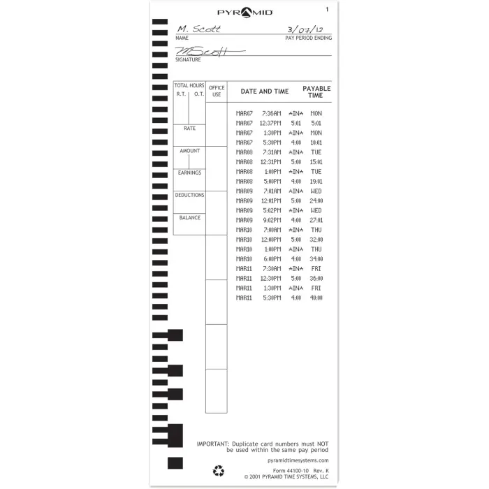 Pyramid Time Cards for 4000, 5000 Series 100-Pack variant 4
