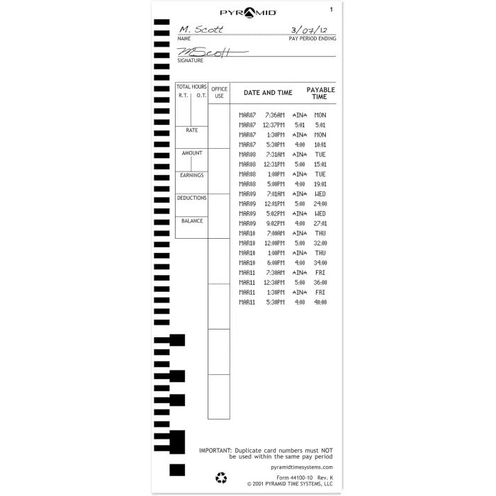 Pyramid Time Cards for 4000, 5000 Series 500-Pack variant 4
