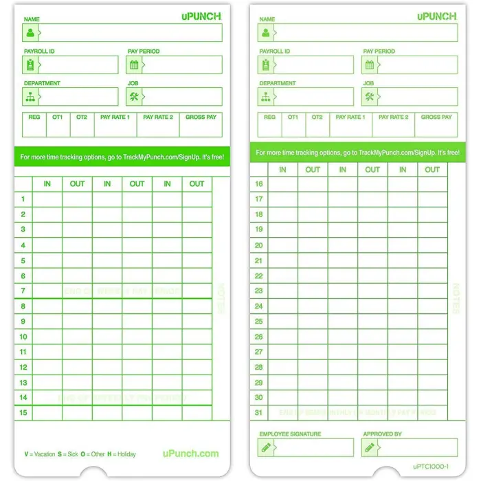 uPunch Time Cards for HN3000 300-Pack variant 1