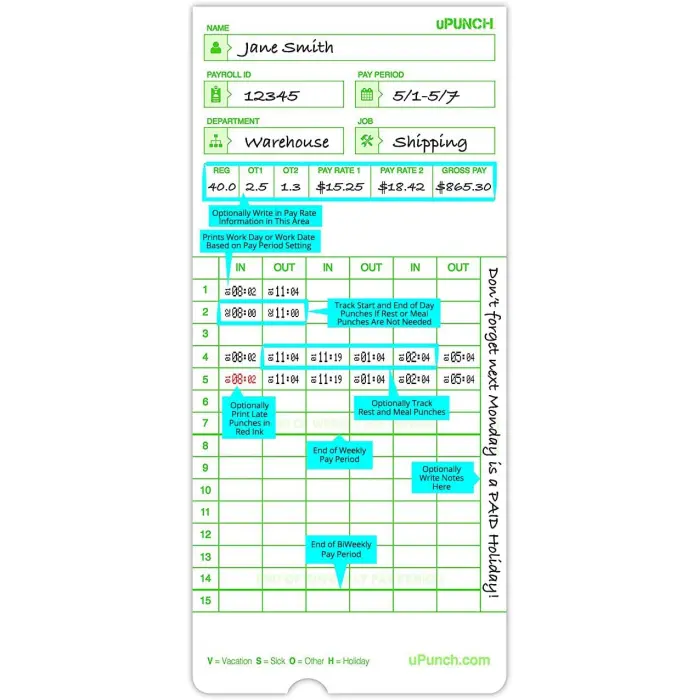 uPunch Time Cards for HN3000 300-Pack variant 2