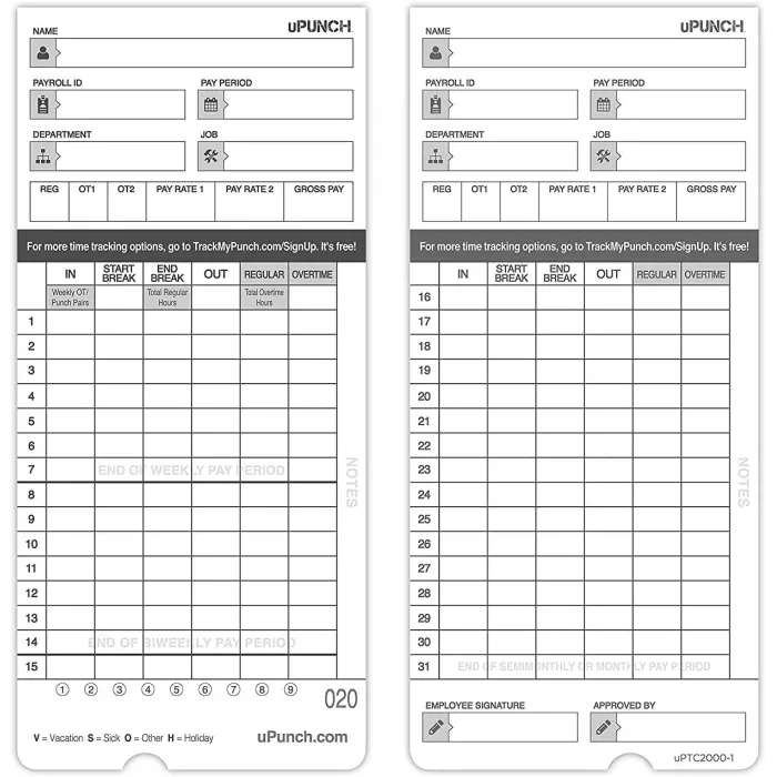 uPunch Time Cards for HN4000 100-Pack variant 1