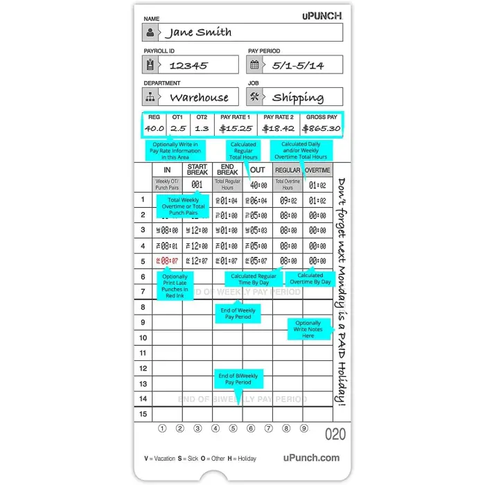 uPunch Time Cards for HN4000 100-Pack variant 2